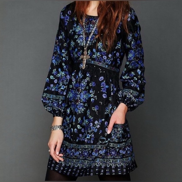 FREE PEOPLE Russian Doll Black Floral Sequin Dress Size 2 - Picture 1 of 16